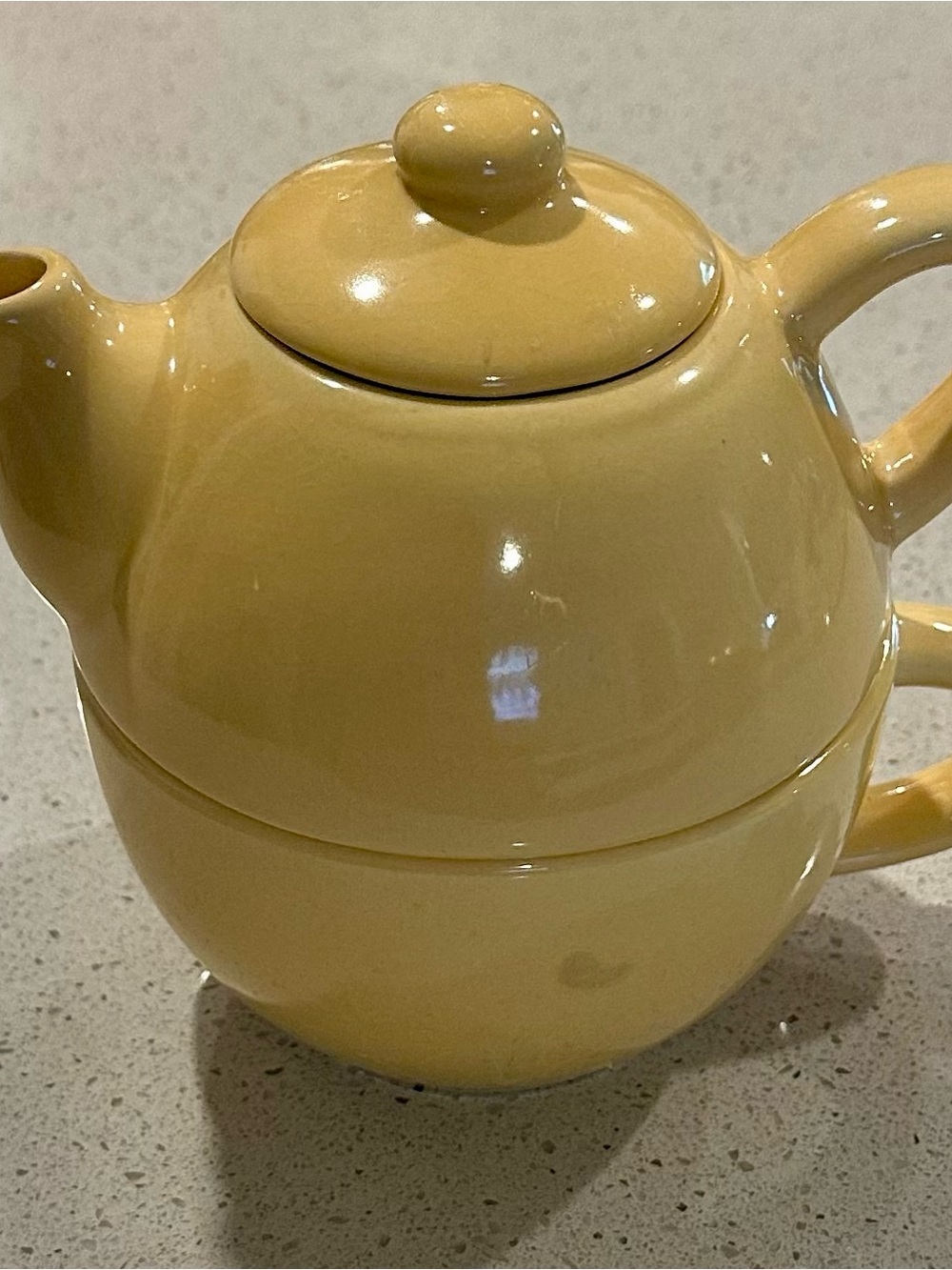 Pier 1 Yellow Stackable Ceramic Teapot and Cup Set